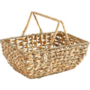 Wicker Picnic Basket with Handles, Wicker Baskets with Wooden Base for Picnic, Camping & Storage Basket (Large, Seagrass)
