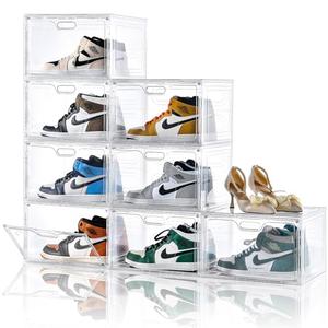 Amllas 8 Pack Shoe Boxes Clear Plastic Stackable, Large Shoe Storage Organizer with Lids, Drop Side Shoe Containers for Entryway, Sneaker Storage Fit up to US Size 13 (13’’x 10.6”x 8.3”)