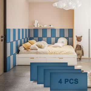 YLL YLL 4PCS Anti-Collision Wall Padding 3D Peel and Stick Headboard Upholstered Wall Panels Blue Wall Mounted Headboard Soundproof Wall Panels