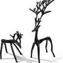 Two-Piece Set of Black Reindeer Statues,Modern Metal Ornaments,Elegant Indoor Festive Table Settings, Suitable for Fireplace mantels, Living Rooms, bedrooms, Offices, and Other Home décor
