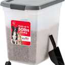IRIS USA Dog Food Storage Container 50 lbs, with Removable Rolling Wheels & Included Scoop, for Dog Cat Bird and Other Pets, Food Storage Bin, Keep Fresh, Made in USA, Clear/Dark Gray