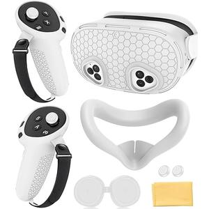 Silicone Cover Set Compatible with Meta Quest 3S Accessories, VR Protector Face Cover, Controller Grips, Front Shell Headset Cover and Lens Protective Cover, Not Fit Quest 3 (White)