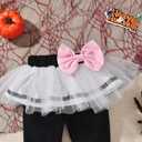 fioukiay Baby Girl Halloween Animal Outfits Infant Long Sleeve Romper Tutu Pant With Hooded Coat 3PC Clothes Set (6-12 Months, White Cow)