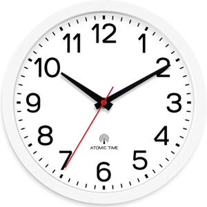 AKCISOT Atomic 10 Inch Wall Clock, Analog Indoor Battery Operated Clock for Kitchen Bedroom Office Classroom Living Room (White)