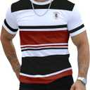 Floerns Men's Striped Print Color Block Short Sleeve T Shirt Crewneck Summer Tee Shirts (XX-Large, Black and Red)