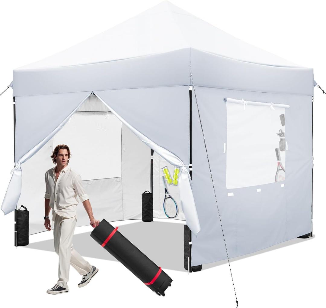 White 10x10 FT Pop Up Canopy Tent with Sidewalls, Heavy Duty Canopy for Outdoor, Commercial Instant Gazebos, for Party, Patio, by Kendane. (10ft*10ft (4 sidewalls))