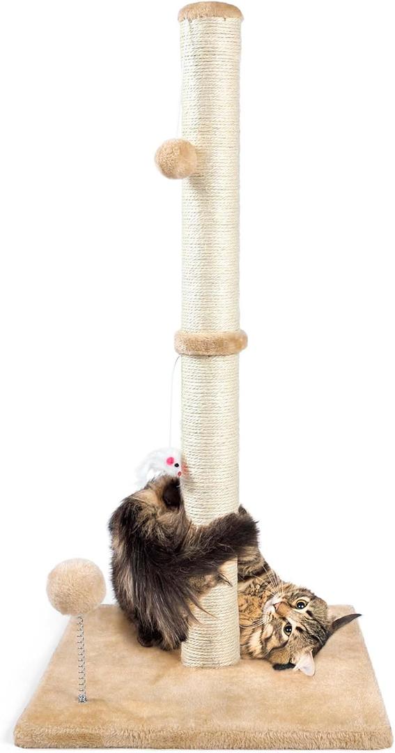 ANWA 32" Tall Cat Scratching Posts for Indoor Cats, 3-in-1 Vertical Cat Scratching Post with Plush Toys, Premium Sisal Post for Cats at All Ages with Reinforced Stable Base, Beige