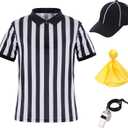 obmwang Referee Shirt for Womens and Mens, Stripe Umpire Jersey Referee Hat Yellow Penalty Flag and Whistle for Halloween (M)