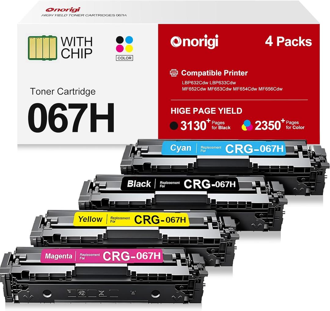 067H MF656Cdw Toner Cartridge Set Compatible for Canon 067H 067 Toner for Canon imageCLASS LBP632Cdw MF653Cdw LBP633Cdw MF654Cdw Printer High Yield (067H, 4Pack) (XL)