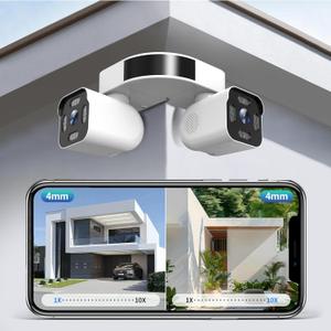 Dual Lens Outdoor Cameras 2.5K/ 5MP House Cameras Wired Plug-in | Wireless WiFi Camera with Audio and Video, PTZ, Auto Tracking, 7/ 24 Recording, Color Night Vision, Cloud & SD Card Storage