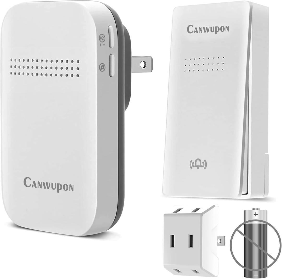 Wireless Doorbell - Self-Powered Door Bells No Battery Required for Home, Push Button Plug-through Waterproof Cordless Door Chime, up to 1300ft Range with 38 Ringtone, 120dB Extra Loud Doorbells