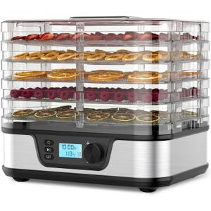 Electactic Food Dehydrator, Metallic Silver | 5 Stainless Steel & BPA-free trays, Adjustable Temperature, 72H Timer, Dehydrator for Meats, Jerky, Fruits, Veggies and Pet Treats