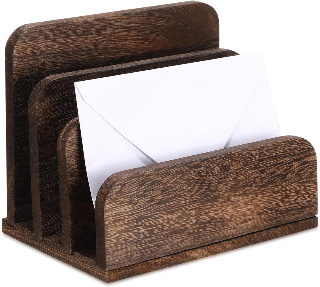 Wooden Mail Organizer 3 Slots Mail Holder for Desk Wood File Paper Letter Holder for Letter Envelope Filing Cell Phone Document Storage, Organizer Tray for Office and Home(Dark Brown)