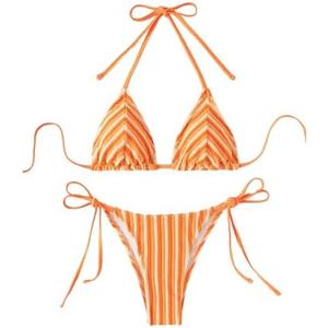MakeMeChic Women's Halter Tie Side Triangle High Cut Bikini Set Bathing Suit Swimsuit,S