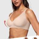 Vertvie Jelly Wireless Bras for Women Push Up Plunge Seamless T-Shirt Bras No Underwire Supportive Full Coverage Bralettes (Beige, L)