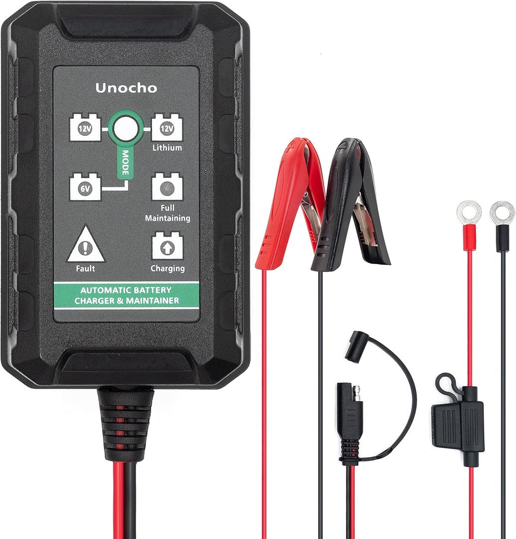 LiFePO4 Lithium Battery Charger 14.4V 1.5A for Lithium Iron Phosphate Batteries, Automatic Smart Charger for 6V 12V Lead-Acid Batteries for car Motorcycle Lawn Mower Marine Boat