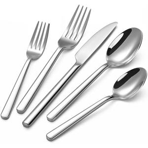 TININA 40-Piece Silverware Set, Heavy-Duty Stainless Steel Flatware Set for 8, Cutlery Set with Modern Round Handle, Mirror Polished Silverware for Home, Wedding, Restaurant, Dishwasher Safe