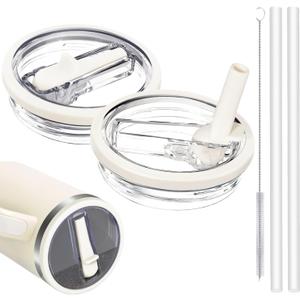 2 Pack 40oz Stanley Lid Replacement, Tumbler Flip Straw no Spill Lid for Stanley H2.0 Quencher,Leak Proof Top Cover Stanley Cup Accessories (Cream)