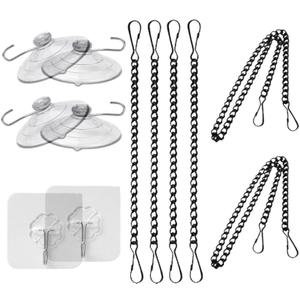 Stainless Steel Suction Cup Hooks, 6 Pcs Hanging Chains with Suction Cup, Rust Resistant Wall & Window Door Kitchen Bathroom Decoration, 24in & 8in, Pack of 6