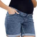 OVRUNS Women Maternity Jean Shorts Over The Belly Stretchy Comfy Rolled Cuff Pregnancy Denim Shorts with Pockets (X-Large)