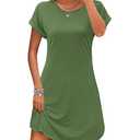 PLOKNRD Fall Dresses Women Casual Summer Mini Beach Sundress Short Sleeve Fit, Army Green, XL