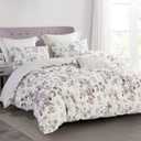 SLEEPBELLA Comforter Queen Size, 600 Thread Count Cotton White Print with Purple Flowers Reversible Comforter Sets, Down Alternative Bedding Set 3Pcs(Queen, Purple Floral)