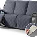 TAOCOCO Waterproof Recliner Sofa Cover Couch Cover for Reclining Couch 3 Seat Non-Slip Split Sofa Slipcover 3-Pieces with Straps, Washable Reclining Sofa Cover for Kids Pets(3 Seater, Dark Grey)