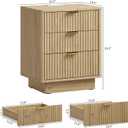 Nightstand with Charging Station, LED Light, 3-Drawer, Natural, Bedroom, 18.9 inches x 14.4 inches x 23.3 inches