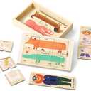 Wooden Animal & Career Matching Puzzles for Ages 3+, Chunky Pieces with Storage Box, Montessori Preschool Learning Toy for Fine Motor & Vocabulary, Birthday