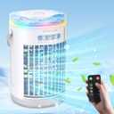 Portable Air Conditioner Fan, Rechargeable Personal Mini Cooler Humidifier,3-Speed Evaporative Air Cooler 7 Color Lights,1400ml Cordless AC Desktop Spray Air Conditioner Remote Control Cooling Fan
