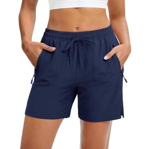 MAGCOMSEN Women's 5" Hiking Shorts UPF 50+ Quick Dry Lightweight Athletic Running Golf Summer Casual Shorts with Pockets (Blue, XL)