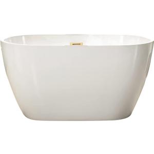 WOODBRIDGE 48" Acrylic Freestanding Bathtub Contemporary Soaking Tub, White Acrylic(Brushed Golden Drain/Overflow),BTA1703-BG-Drain&O