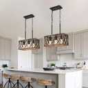 KEESFU Farmhouse Kitchen Island Lighting, 3 Lights Pendant Lighting Fixtures, Adjustable Height, Industrial Dining Room Light for Living Room Foyer Dining Table Over Sink. (Wood Grain Color)