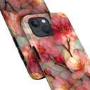 Compatible with iPhone 15 Case,Glossy Case All-Round Protection Shockproof Anti-Scratches TPU Cover,Cases for Man Woman-Blossoms Pink Flower Stained Glass