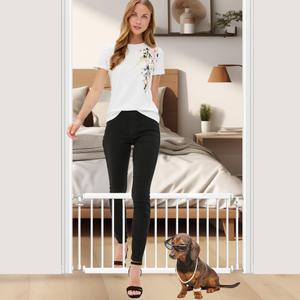 Extra Wide Short Dog Gate 23.62"-40.94" Pressure Mount Easily Step Over Indoor Dog GatesMetal Small Puppy Gate for Stairs and House Doorway Kitchen (17.32''HWhite)