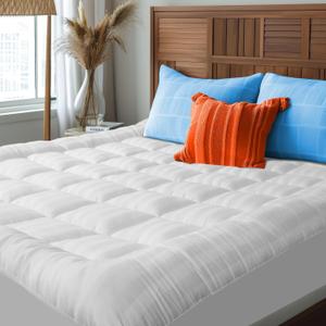 100% Cotton Top Full Size Mattress Topper, Breathable & Cooling Mattress Topper Full Size, Elastic Fitted FullMattress Topper with 8-21 Deep Pocket, Mattress PadFull for Back Pain Relief (54"x75")