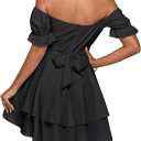 LYANER Women's Tie Back Off Shoulder Wrap Layer Ruffle A Line Short Sleeve Casual Mini Dress (Black) XL