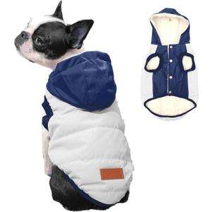 Fleece Lining Extra Warm Dog Hoodie in Winter for Small Dogs Jacket Puppy Coats with Hooded,Beige and Blue M (Medium (Pack of 1))