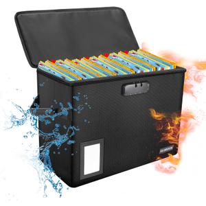 Comic Book Storage Box, ELOBOON Fireproof & Water-Resistant Comic Book Box with Lock and Label Window, Moistureproof Comic Short Box with Fire Zipper Holds 150-175 Comics, Comic Book Bin Black