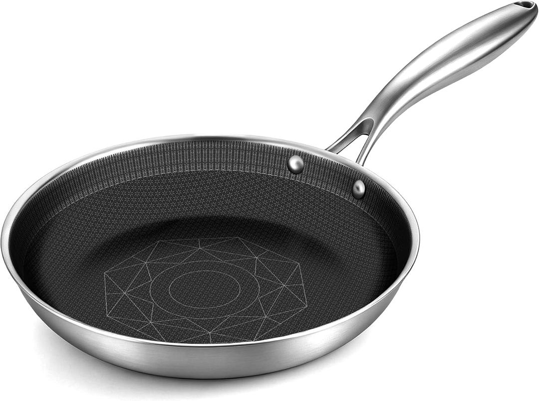 COOKER KING 10-Inch Stainless Steel Pan, Hybrid Nonstick Frying Pan