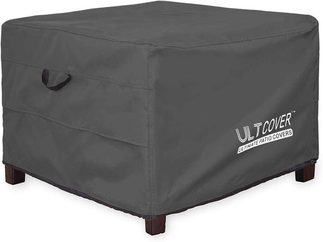 ULTCOVER Waterproof Patio Ottoman Cover Square Outdoor Side Table Furniture Covers Size 20L x 20W x 18H inch, Black