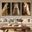 3Pcs Virgin Mary Canvas Wall Art Our Lady of Guadalupe Radiating Golden Wall Decor Pictures Black Religious Catholic Poster Prints for Church Prayer Room Christian Home Decoration 12x16in Unframed
