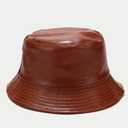 syeigh Bucket Hat Bucket Hat Faux Leather Reversible Fisherman Hats Pu Cotton Waterproof Fishing Caps Solid Men's and Women