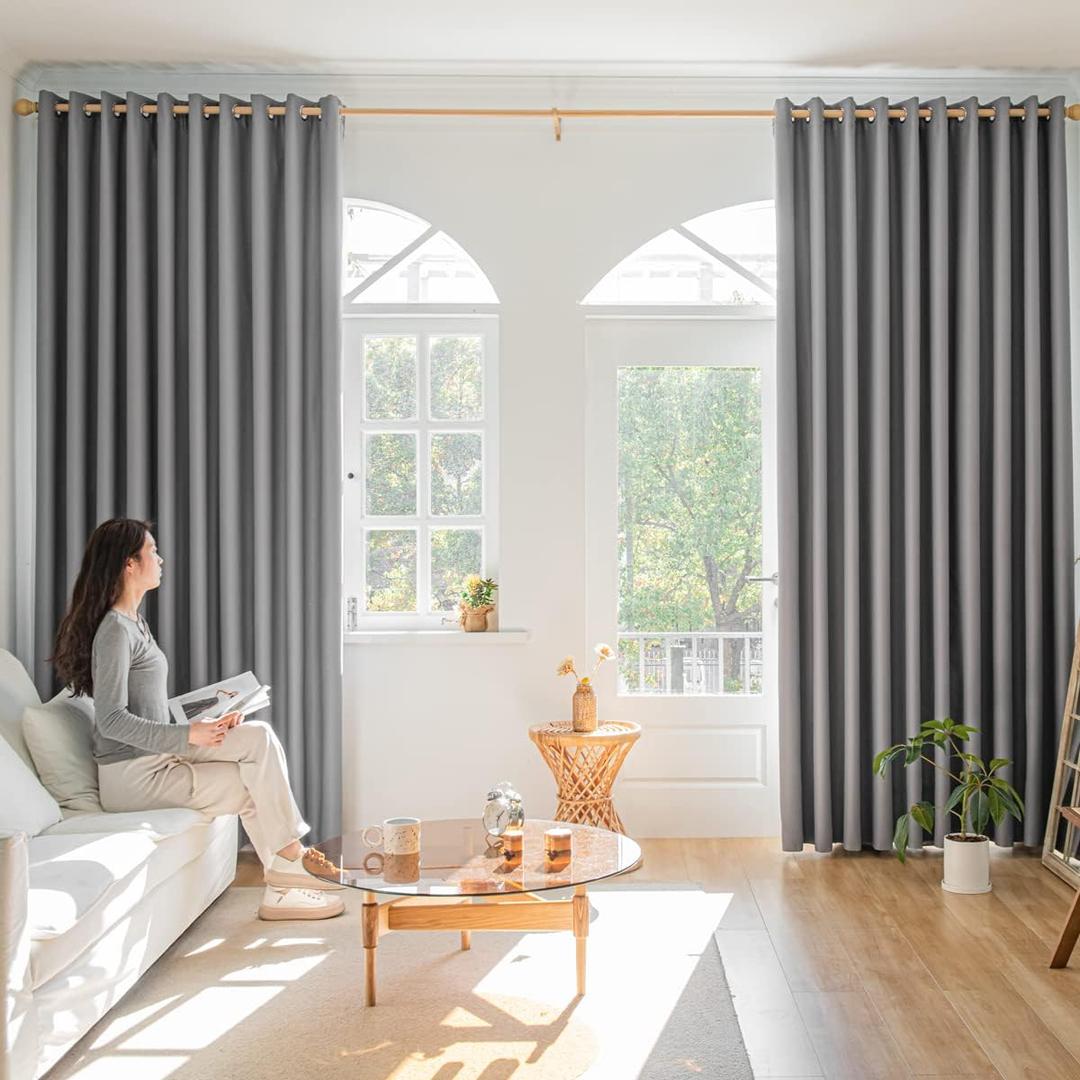 Windows Grey Blackout Curtains 95 inches Long 2 Panels Set Grommet Blackout Drapes Energy Saving Noise Reducing Thermal Insulated for Bedroom Living Room Nursery