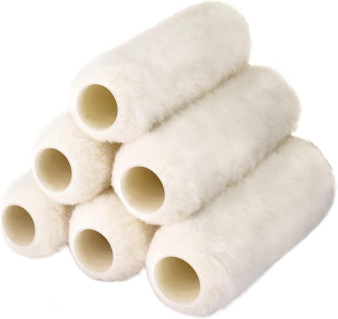 6pcs Paint Roller Covers 9 Inch x 3/4" Nap, High Capacity Lambswool Roller Covers for Paint Rollers, Naps for Paint Roller Brush, House Painting Supplies for Textured Rough Surfaces