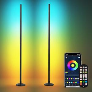 SUNMORY 2 Pack RGB LED Floor Lamp, 57" Corner Lamp with 80+ Scene & Timer, Smart Ambient Lighting with Music Sync & 16 Million Colors, Remote & App Floor Lamps for Living Room, Gaming Room, Bedrooms