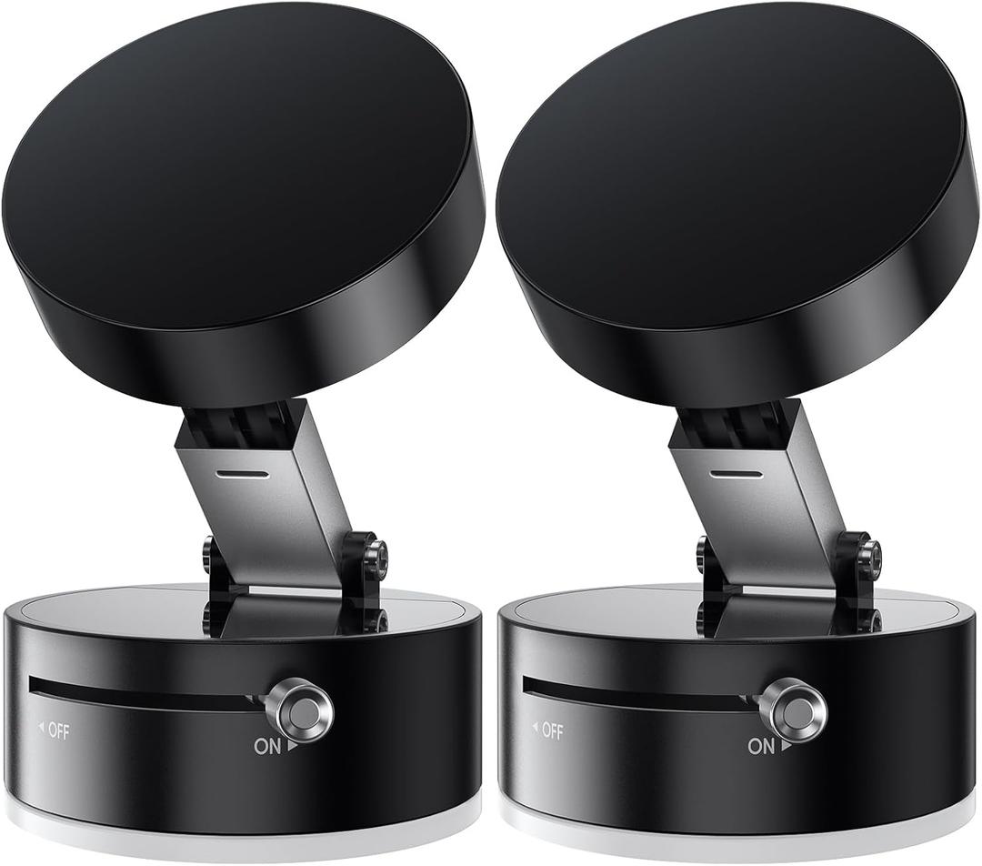 Vacuum Suction Magnetic Phone Holder, 2-Pack Adjustable Vacuum Magnetic Car Phone Holder Foldable Vacuum Magnetic Cell Phone Holder Stand Suction Phone mount for iPhone 16/15/14/Gym/Shower/Car/Mirror
