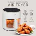 WILLOW Eco Series 6 in 1 Air Fryer with Glass Basket, 5 Quart Non Toxic Air Fryer w Digital Display, 430°F Max Temp, Preheat & Keep Warm Function, Compact + Dishwasher Safe Glass Airfryer - WHITE, 5QT