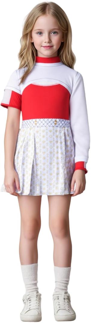 Children's Clothing Girls Zombie Cheerleader Uniform Mesh Top Hoodie Pants Cosplay Halloween Party Costume (White 1)