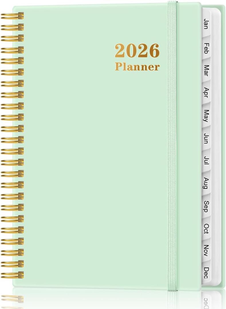 2026 Planner - Weekly and Monthly Calendar Planner from Jan 2026 - Dec 2026, Planner 2026 Spiral Bound with 12 Monthly Tabs, Inner Pocket, Perfect for School Office Supplies, 6.4" x 8.5", Mint